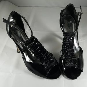 Womens PIERRE DUMAS Black Open Toe Heels/Shoes 8M